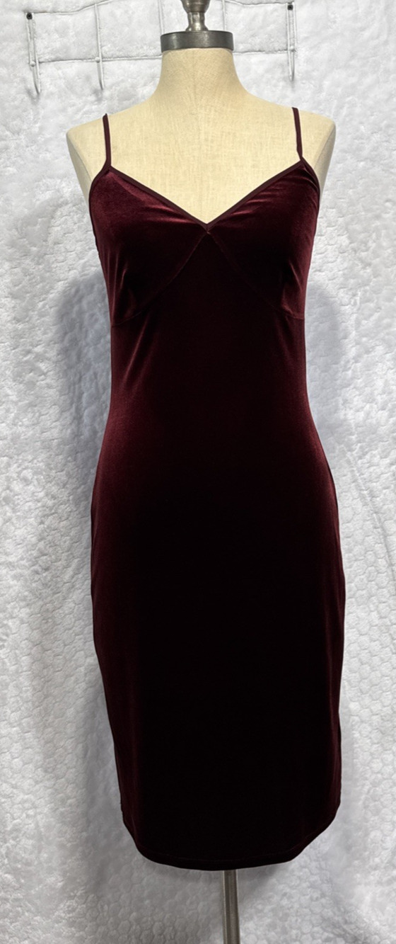 1.State Dark Red Velvet Velour Cami Camisole Midi Tank Bodycom Slip Dress Size S